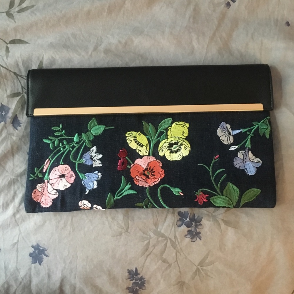 Ann Taylor Embroidered Metallic Bar Clutch